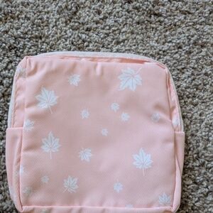 New! Pink And White Toiletry Leaf Print Make Up Pouch Bag